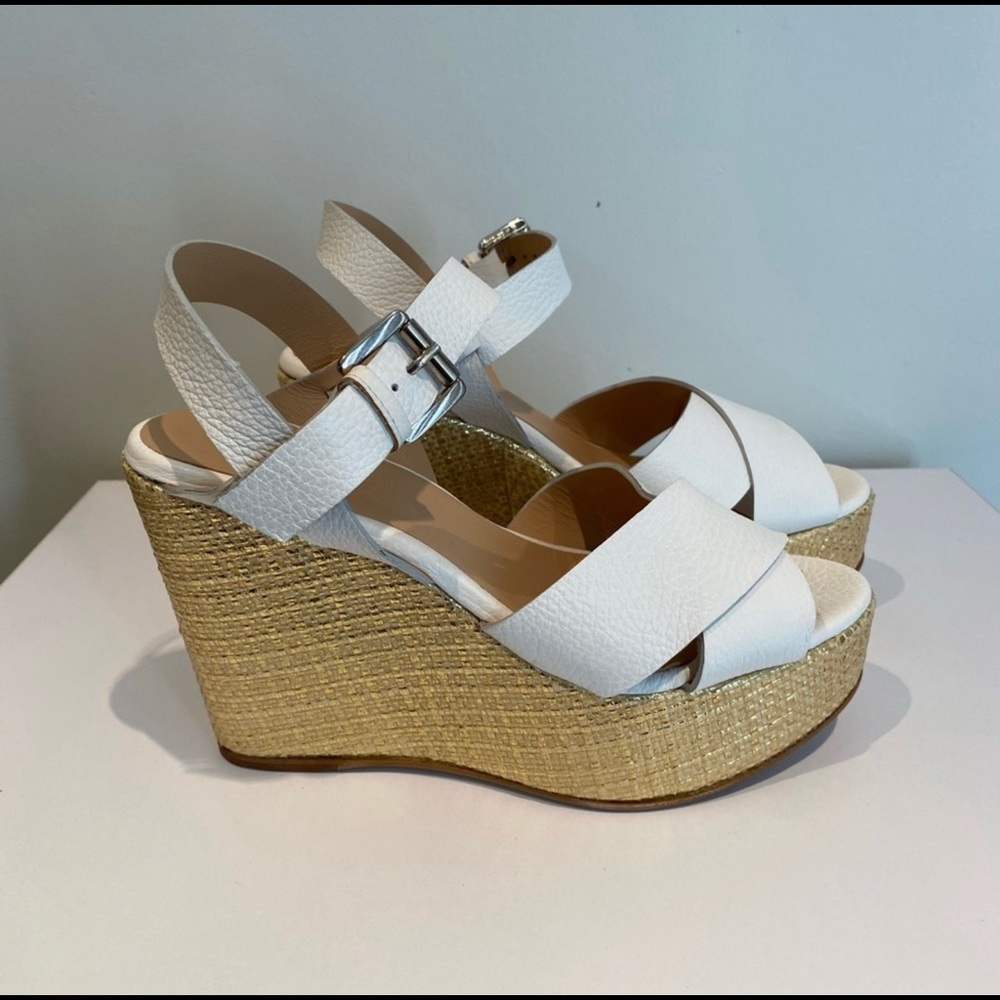 PAROSH White Leather Wedge Size 37